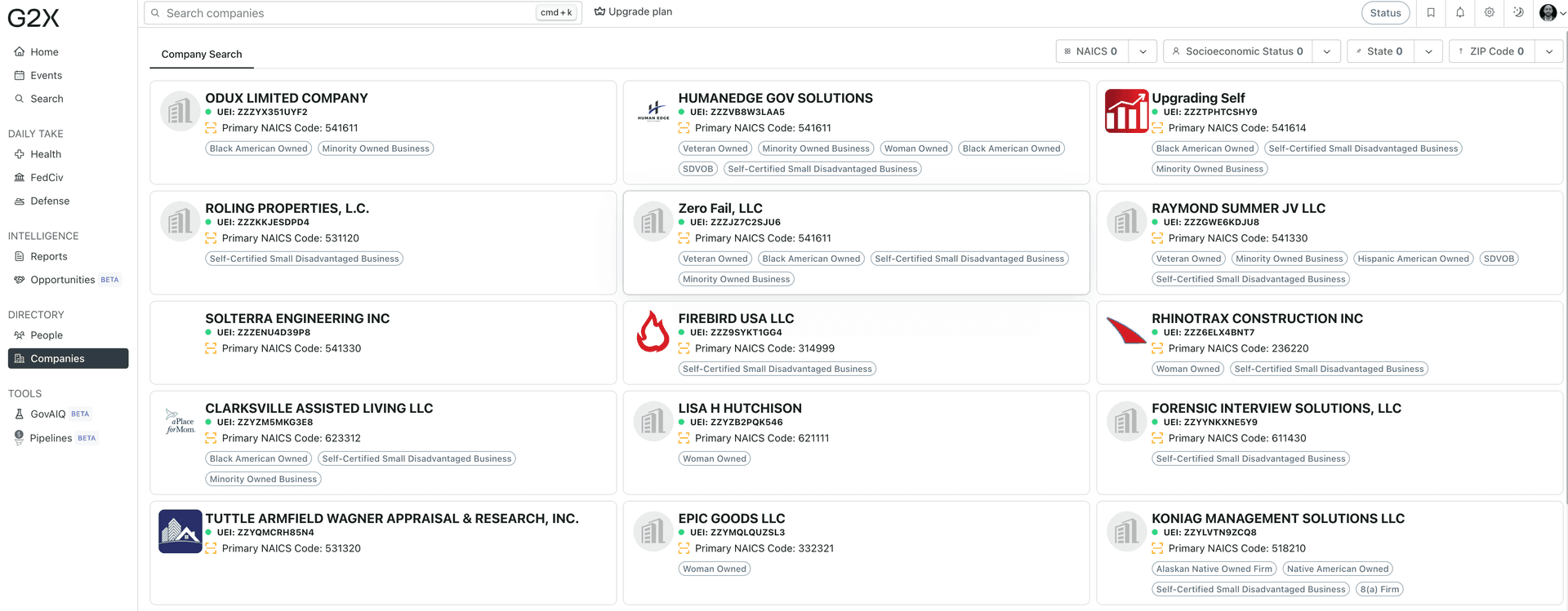 G2X GovCon Directory Interface