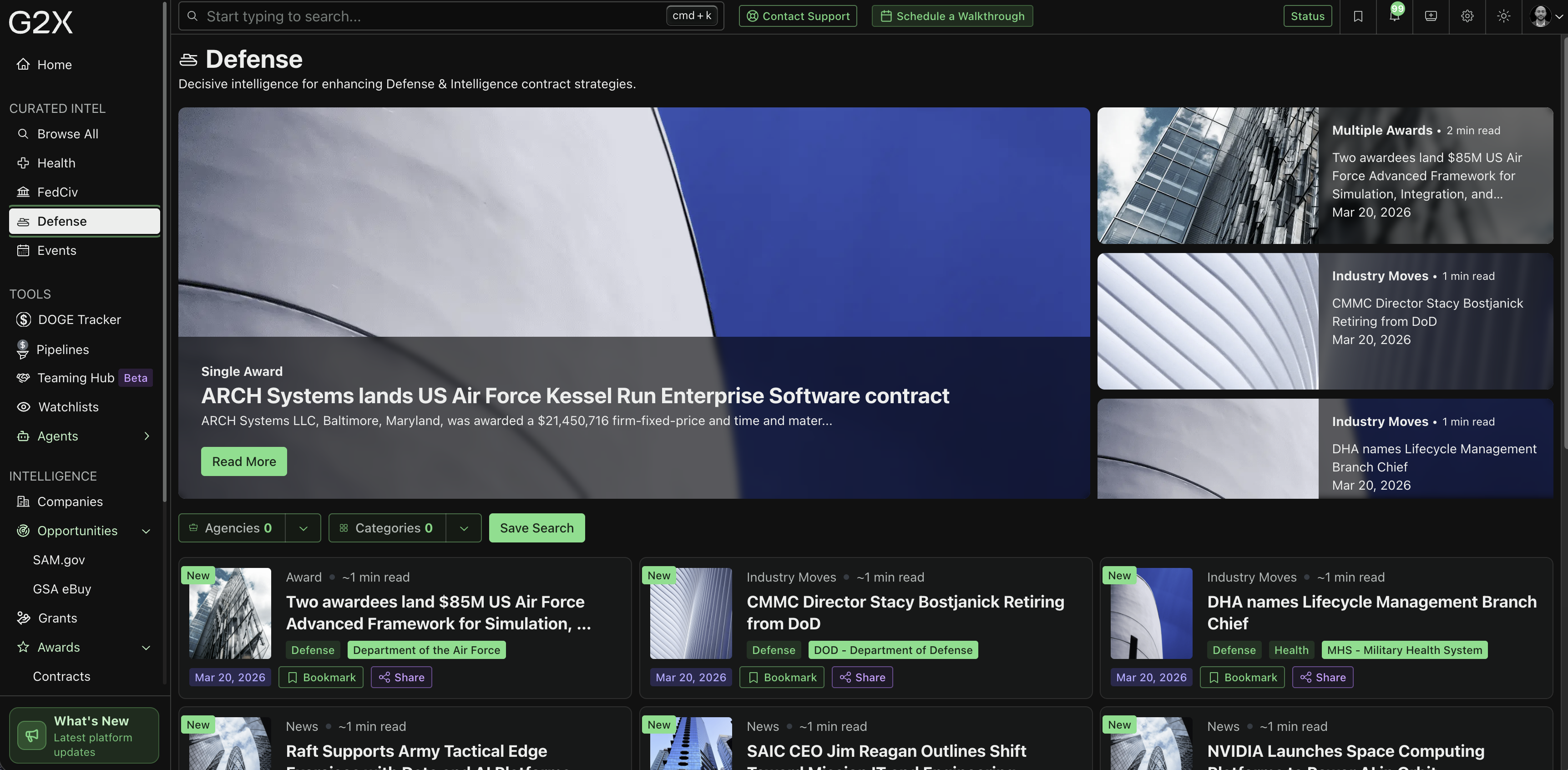 G2X Defense curated intelligence feed with contract news
