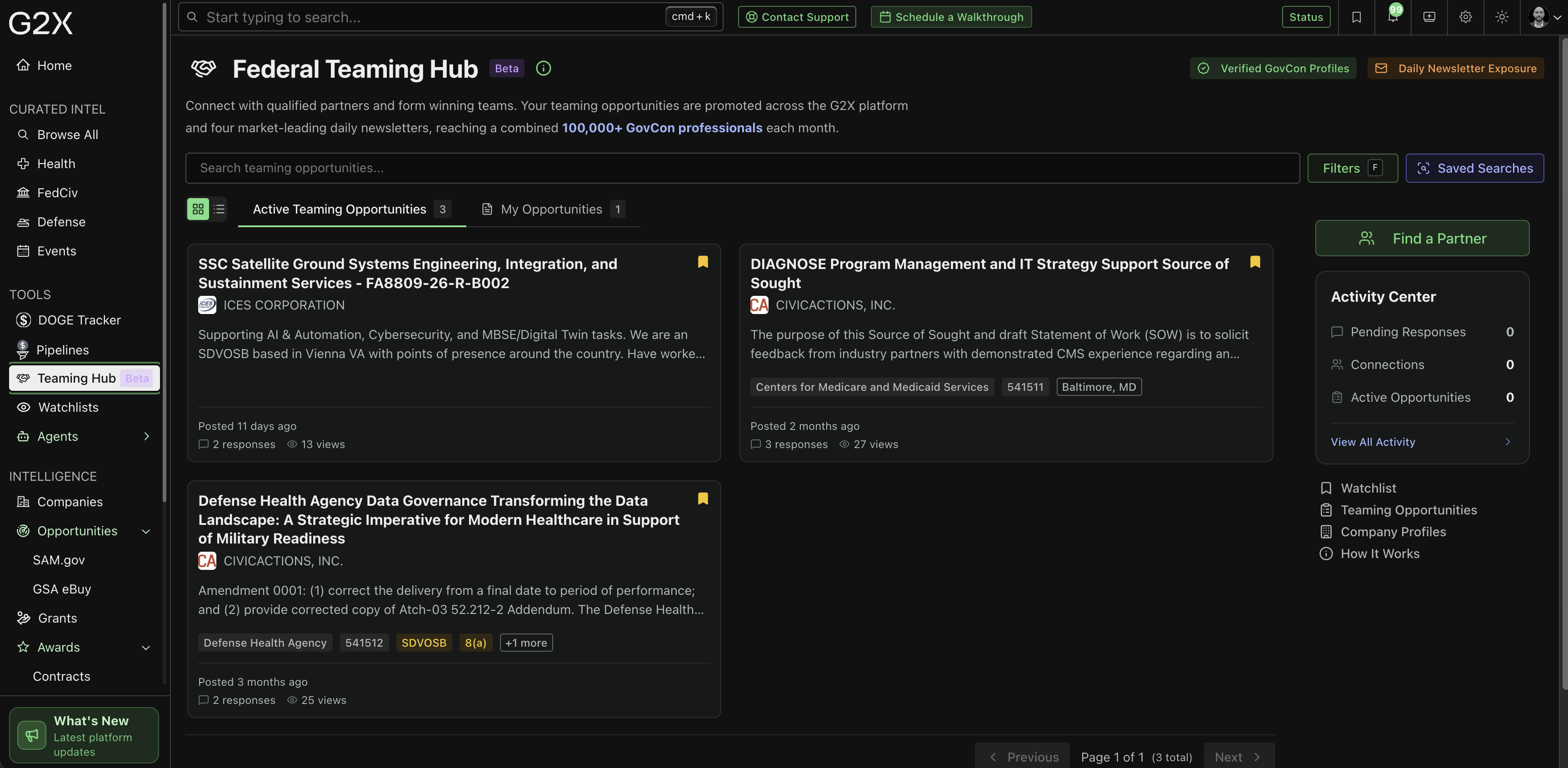 Federal Teaming Hub in G2X with active teaming opportunities